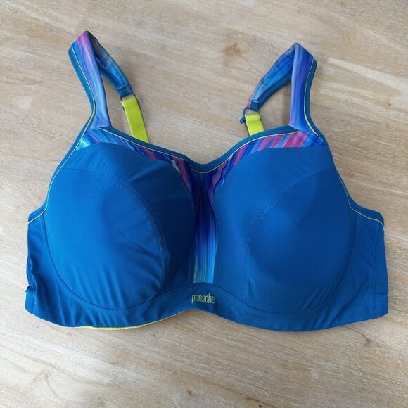 Panache Sport Underwire Bra 40E High Impact Blue Multicolor Adjustable Straps - Picture 1 of 8